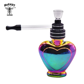 

HORNET Rainbow Hookah Shisha Smoking Pipes Heart Glass Water Pipe 120MM Metal Tobacco Pipes With Long Silicone Mouth Filter