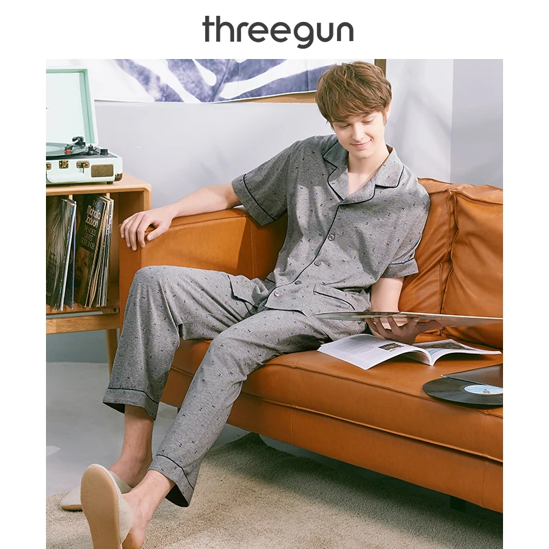 THREEGUN/пижамы из хлопка новинка 2019 года футболки с короткими рукавами принтом и