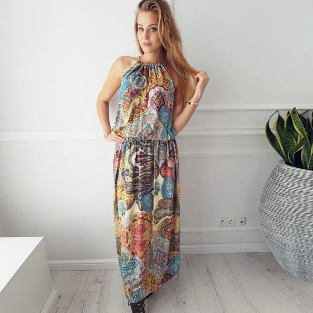 Страуса женское летнее винтажное Бохо длинное Макси Вечернее пляжное Цветочное платье богемное Модное Длинное платье для женщин - Цвет: Multicolor