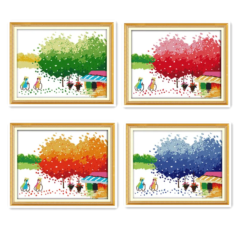 

Spring, summer, autumn and winter trees 11CT 14CT printed handmade DIY cross stitch kit children's handmade patterns
