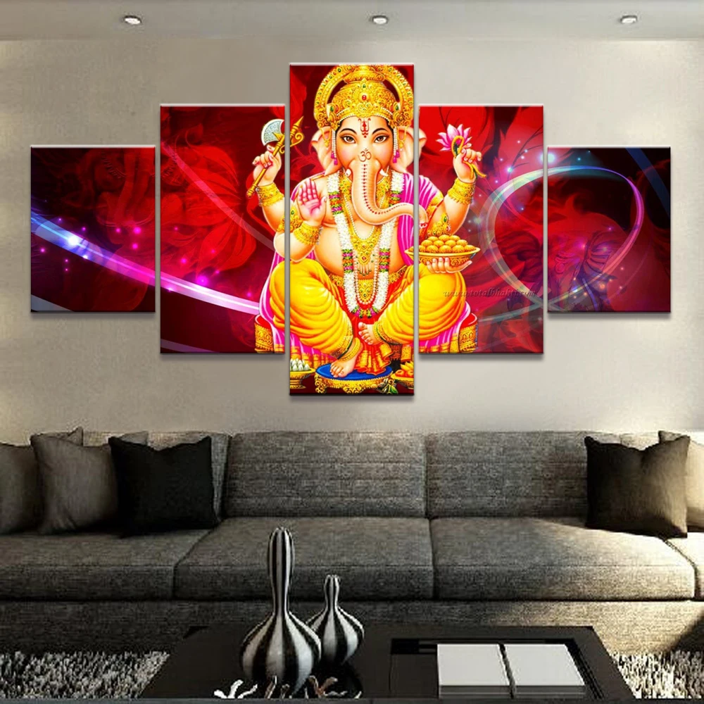Hd Print Canvas Unframed Painting 5 Panel Ganesha God For Living