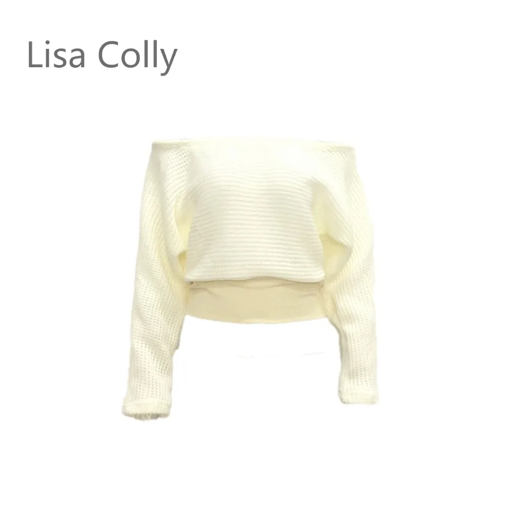 Лиза Colly 2017 с открытыми плечами эластичный осень зима свитер женские короткие белые пикантные черные джемперы bodycon Основные Трикотаж Топ