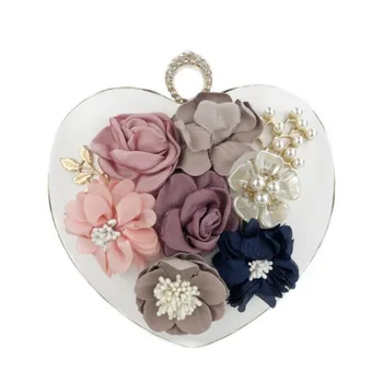 

2020 women heart shaped evening clutch handmade flowers banquet bags with chain wedding dinner bags drop shipping M479