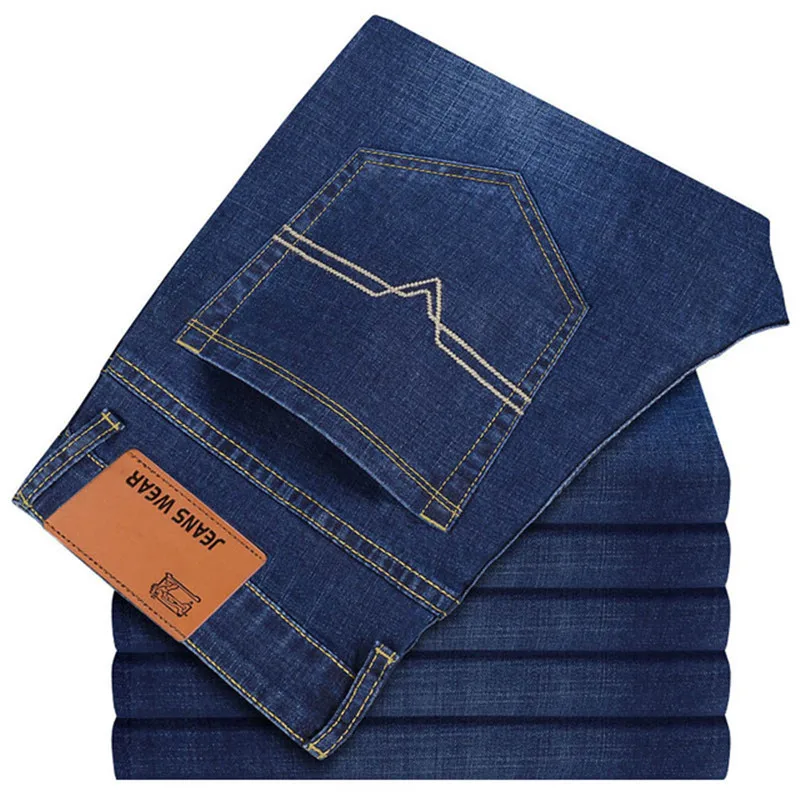 Fashion Brand 100% Cotton Spring Summer Men Jeans Slight Classic Denim Pants Male Washed Baggy Blue Designer Causal Jeans Man