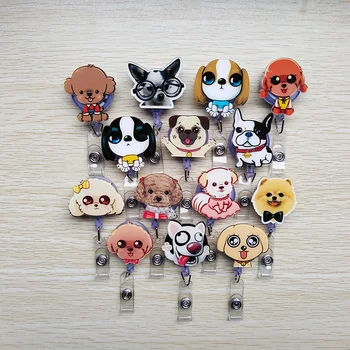 

2019 New Acrylic Cartoon Dog team Retractable Badge Reel student nurse special Badge Holder Reels Hospital Office supplies