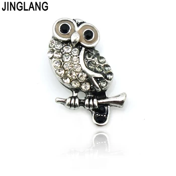 

JINGLANG Mix Sale Fashion 18mm Snap Buttons 2 Color Rhinestone Owl Metal Clasp DIY Interchange Jewelry Accessories