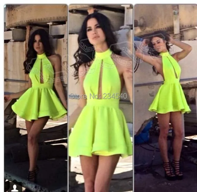 neon green skater dress