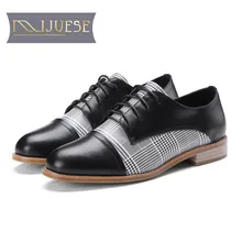 MLJUESE/ г. женские туфли-оксфорды на плоской подошве черного цвета из коровьей кожи с круглым носком Весенняя удобная женская обувь повседневная обувь размер 34-39