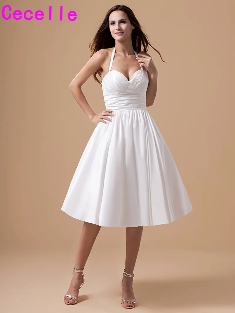 Vintage Short Informal Wedding Dresses Halter Taffeta 1950s 60s