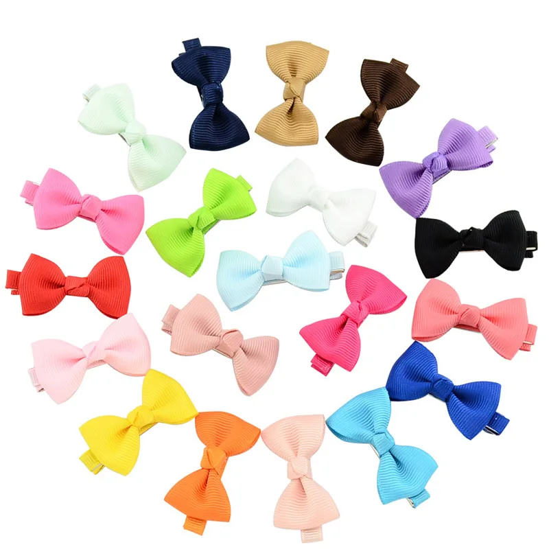 40pcs/lot 1.77" Small Ribbon Bowknots Boutique Hair Bow Clips Barrettes For Toddlers Headbands
