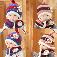 2016 Winter Baby Hats Scarf Sets Kids Skullies Beanie Knitted Collar Cute Bee Star Children Caps Hats Girls Boys Infantil Wear