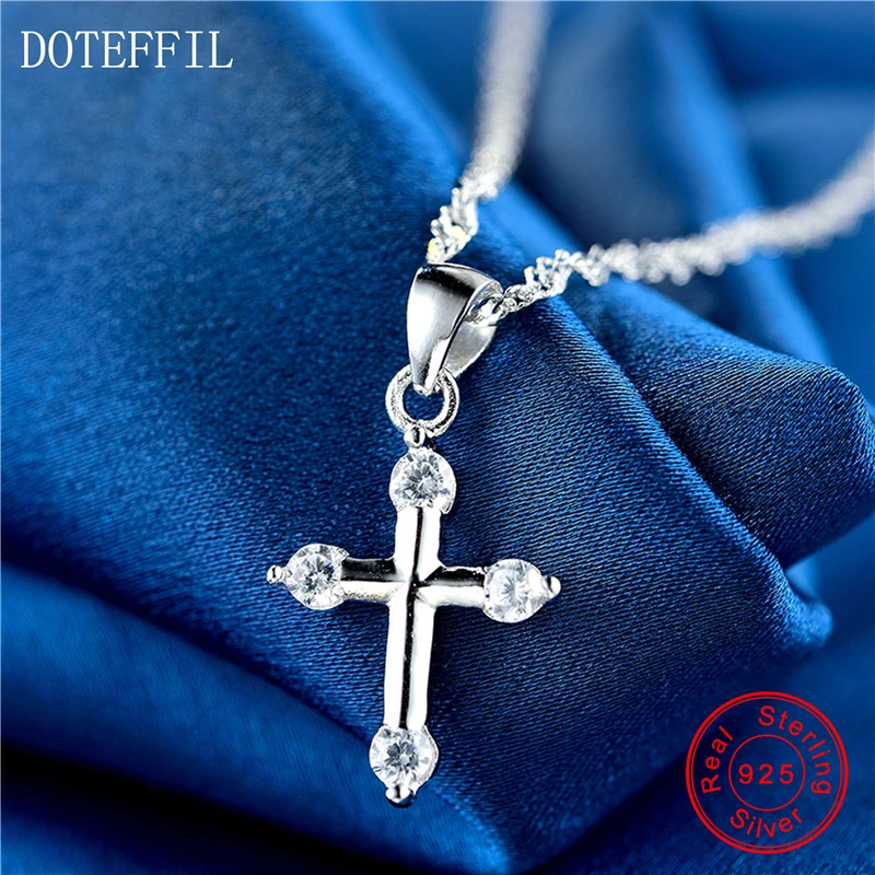 Женское ожерелье из серебра 925 пробы с крестом циркония ААА|cross pendant necklace|women
