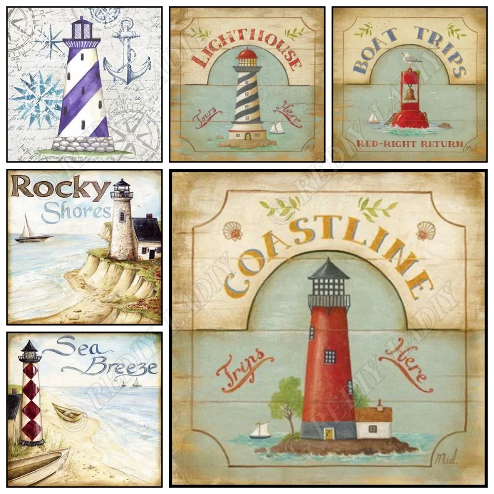 

Diamond Painting Plein Shore Lighthouse Picture of Rhinestones Full Square/Round Diamond Mosaic Arts & Crafts Diamond Embroidery