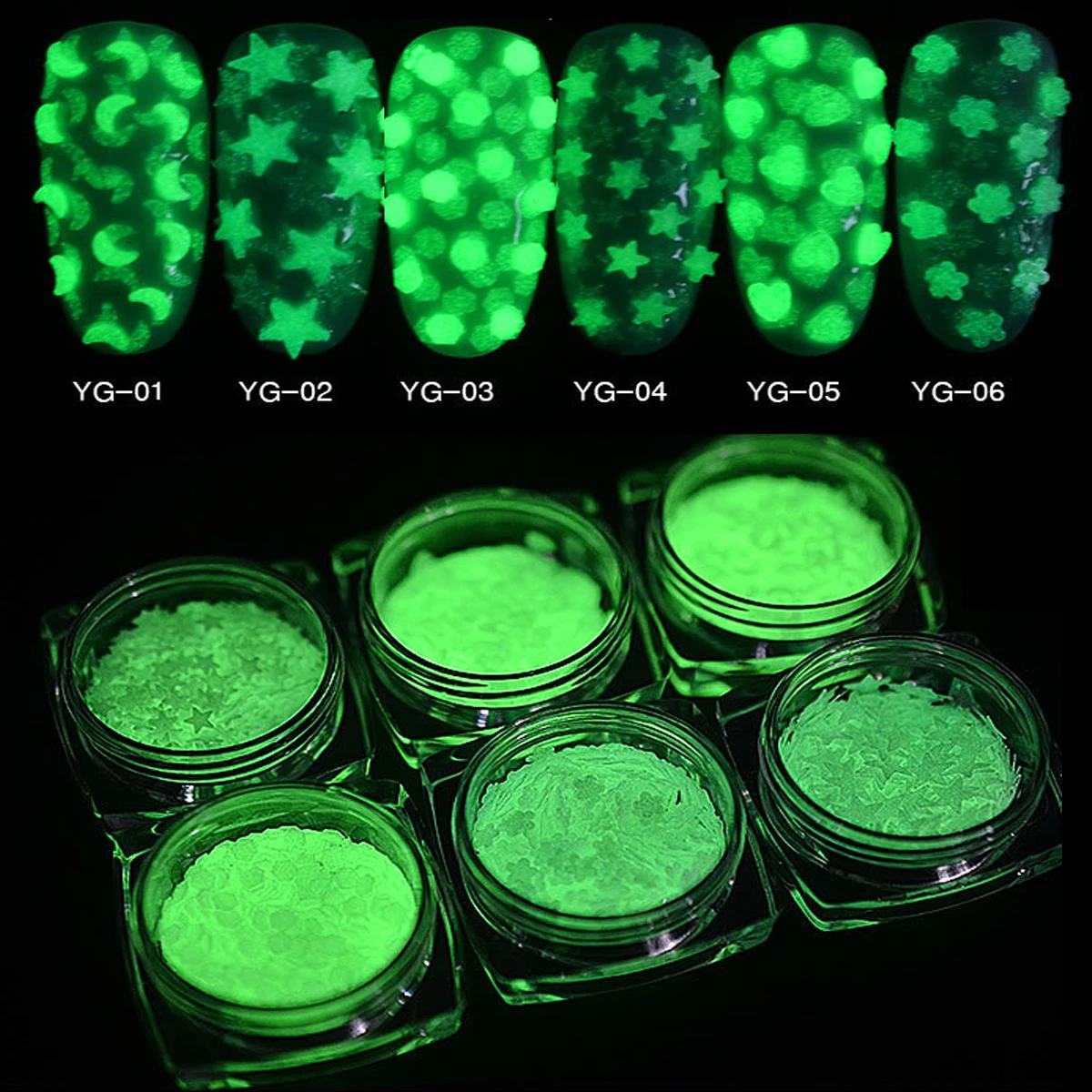 3D Glow In Dark Glitter Nail Decoration DIY Moon Star Love