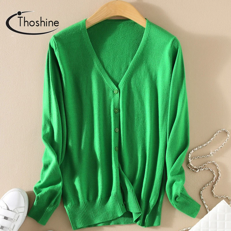 Thoshine-suéteres de punto de cachemira para mujer, cárdigan fino con cuello en v profundo, jerséis informales, prendas de vestir, abrigos, estilo otoño primavera