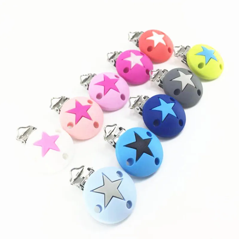 

20 PCS BPA Free DIY Silicone Round Baby Pacifier Dummy Teether Clips With Star Inside Soother Nursing Toy Accessory Holder Clips