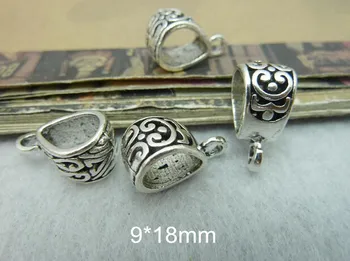 

60 Patina Oxidized Slider Bali Antique Silver Pendant holder 9*18mm - Free Shipping