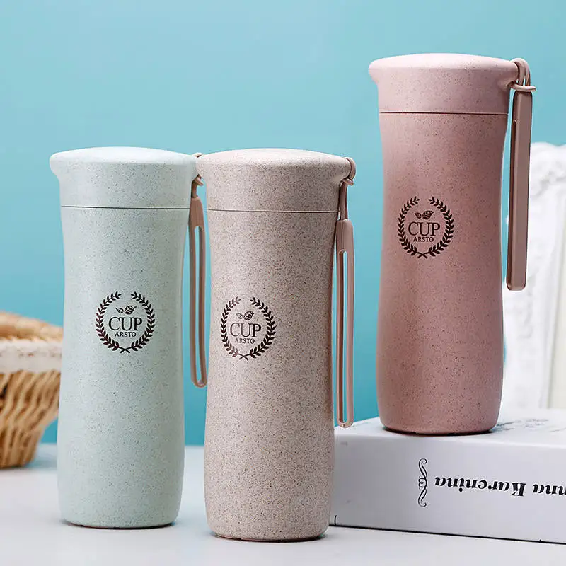 

Creative Portable Hand Cup Eco-Friendly Wheat Straw Student Outdoor Sport Travel Tea Coffee Water Drinks Bottle With Cover 360ml