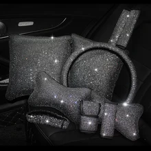 Модные Стразы Кристалл автомобиля салонные аксессуары Diamond Руль Обложка средства ухода за кожей шеи подушки талии поддержка ручной тормоз