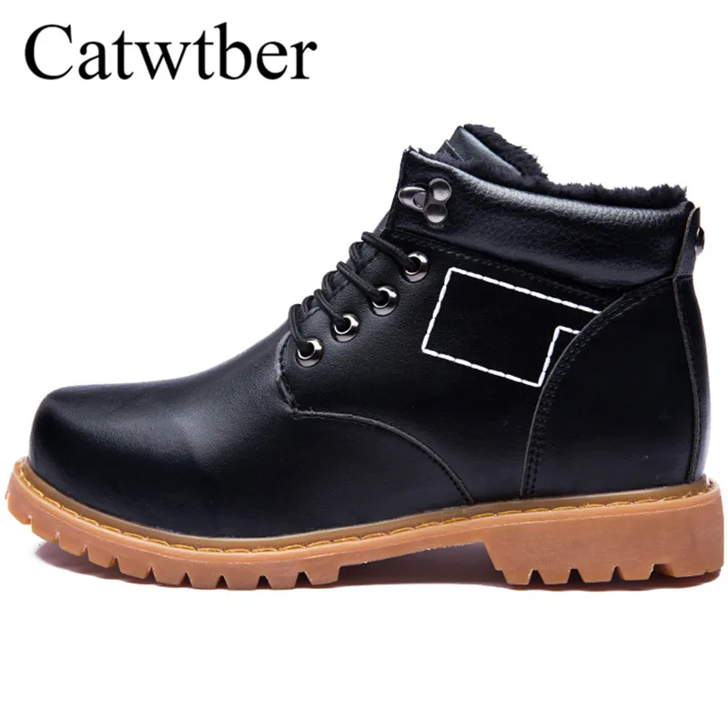 

Catwtber Winter Boots Lace Up Leather Casual Shoes Snow Men Boots Thick Sole Work Platform Unisex Fashion Tooling Wear-resistant