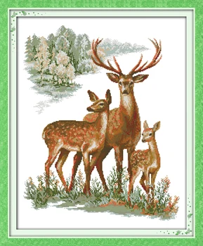 

A sika deer family, counted printed on fabric DMC 14CT 11CT Cross Stitch kits,embroidery needlework Sets Home Decor