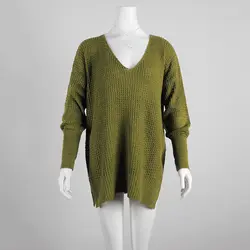 Европа средней длины вязаный свитер Для женщин Свободные v-образным вырезом пуловер верхняя одежда с длинными рукавами одноцветное