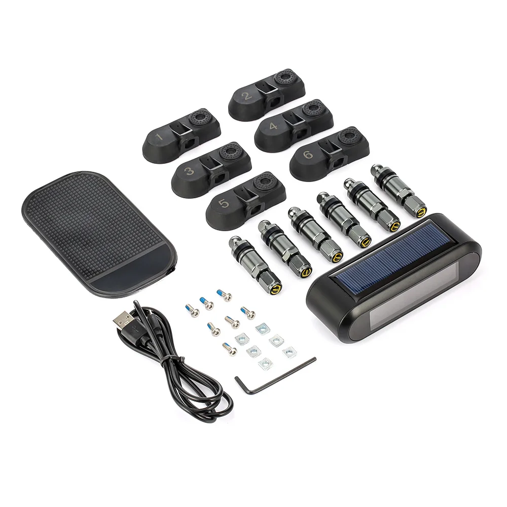 TPMS T650 Солнечная энергия USB беспроводная система контроля давления в шинах с 6