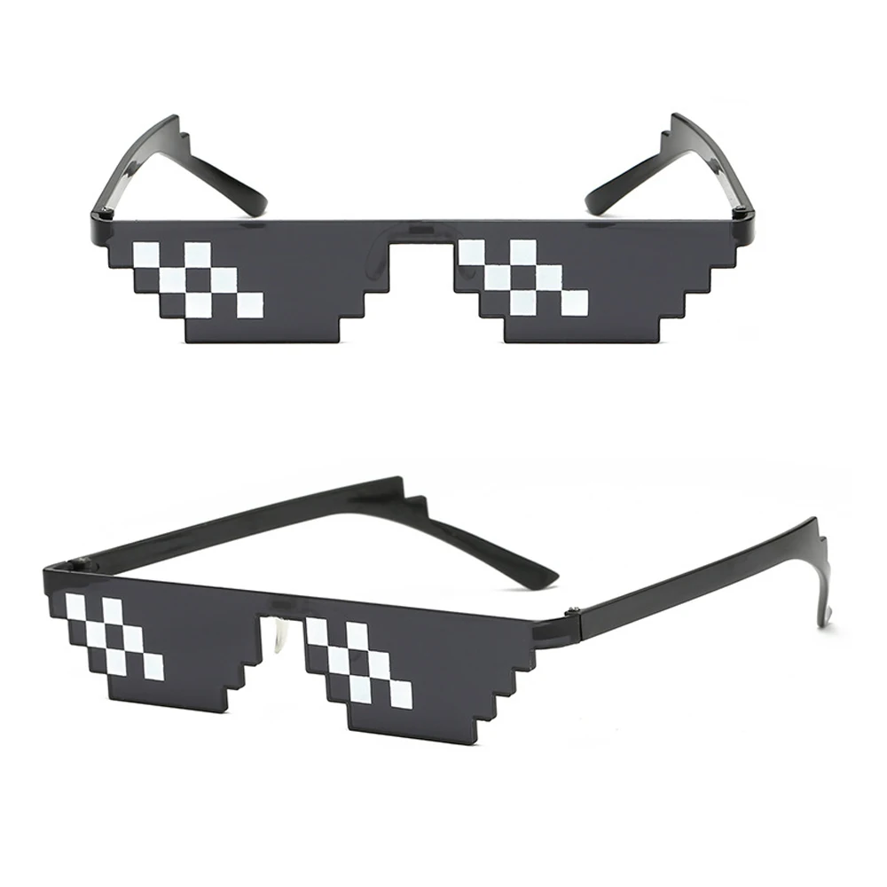 VIVIBEE забавные черные 8 битов мозаичные солнцезащитные очки Oculos дело с ним крутой Thug Life pixels мультфильм очки Необычные Вечерние