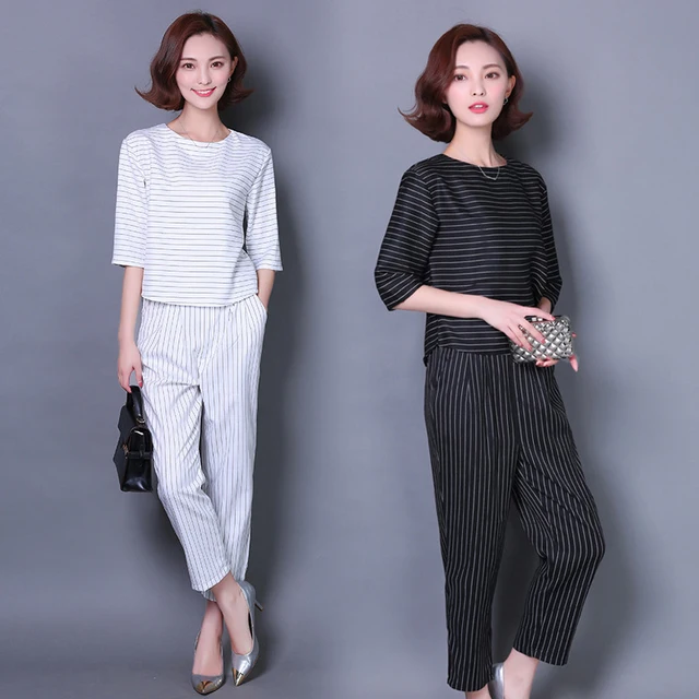 2018 New Spring Summer Fashion Casual Pant Suit 2 Piece Set Women Black