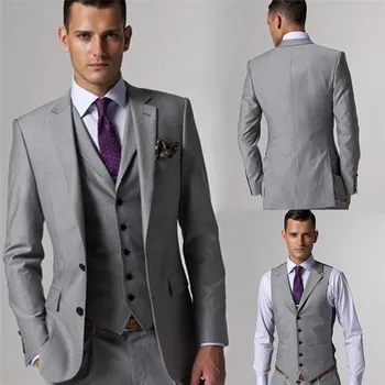 Najtaniej CUSTOM MADE TO MEASURE BESPOKE Garnitury Męskie, DOSTOSOWANE Szary Smokingi Dla Człowieka, Suknie ślubne Groomsmen (Kurtka + Spodnie + Kamizelka + Krawat)