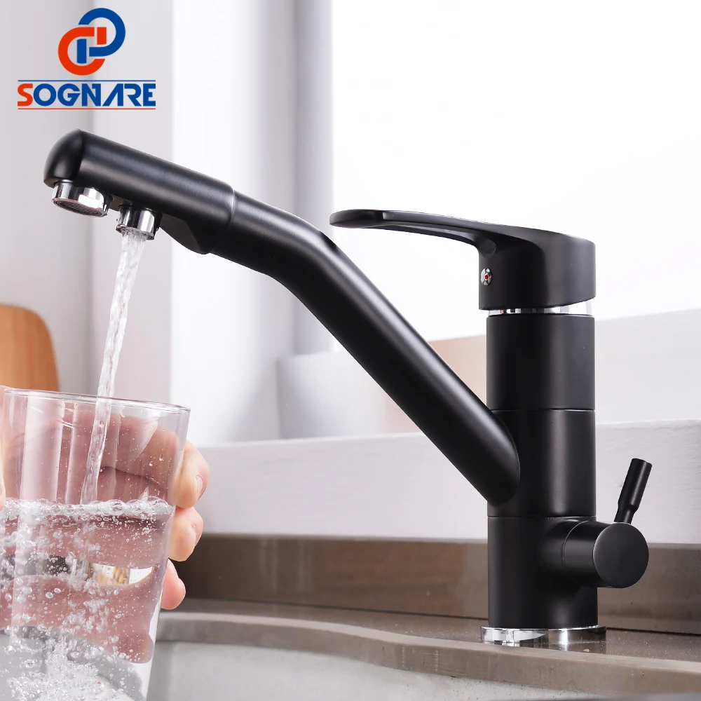 SOGNARE Black Matte Kitchen Faucet Mixer Tap 360 Degree Rotation Drinking Water Faucet Brass Purify - 32906982428