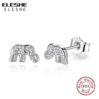 

ELESHE 925 Sterling Silver Animal Elephant Small Earrings Crystal Zircon Silver Stud Earrings for Women Girls Fashion Jewelry