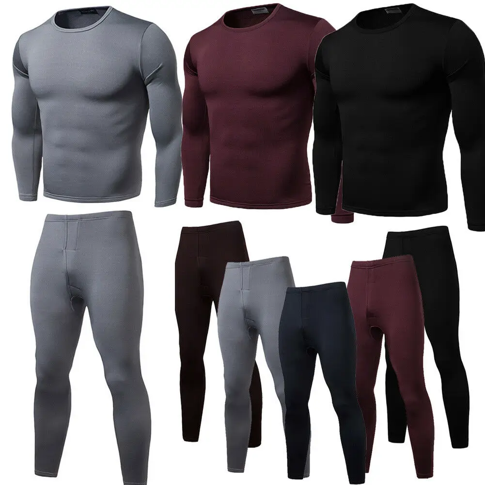 

2019 thermal underwear Brand New Mens Winter Ultra-Soft Fleece Lined Thermal Top Bottom Long John Underwear Pajama Sets