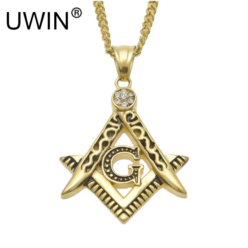 Хип-Хоп Ожерелье Iced out Rhinestone 24 К Позолоченный Нержавеющей стали Масонской G Письма