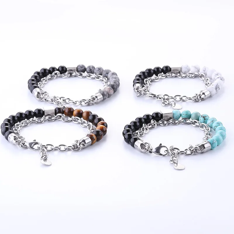 

Fanqieliu Natural Stone Adjustable Natural & Stainless Steel DIY Charm Bracelets For Women Splice Stone 8MM Beads FQL194224