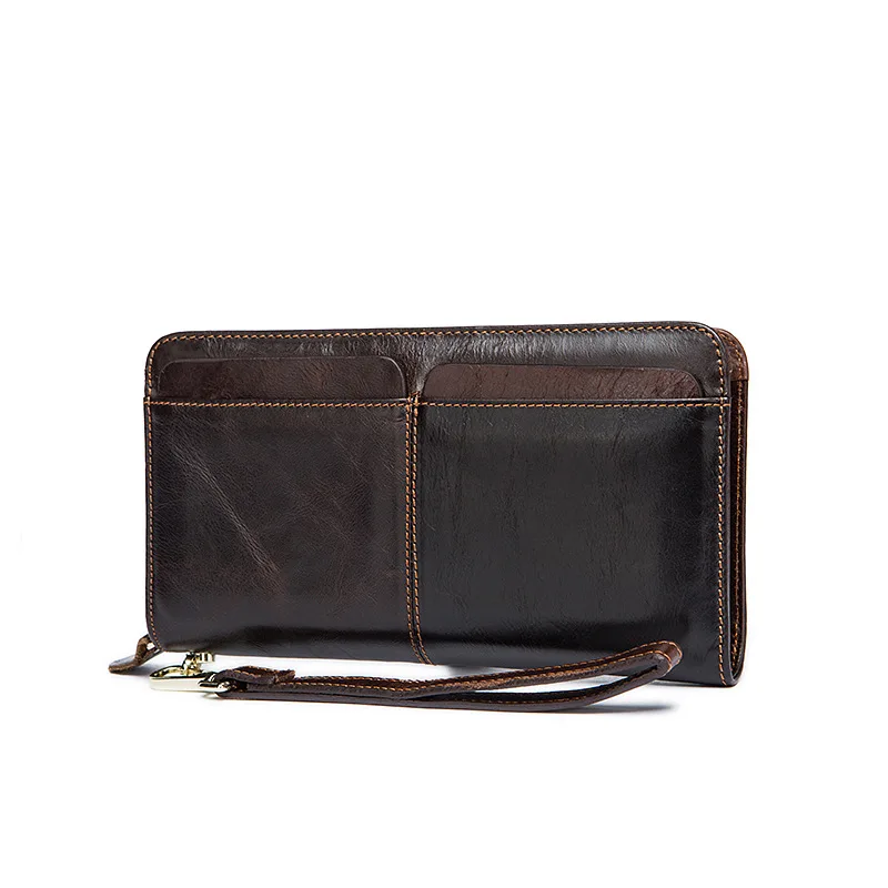 

Genuine Leather Men Wallets with Coin Bag Zipper Long Style New Design Dollar High capacity Purse Money Clip Wallet