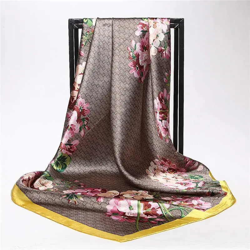 

90*90cm Natural Silk Satin/ Ancient Carve Designs, Gold/ Silk Fabric Mulberry Silk Printing