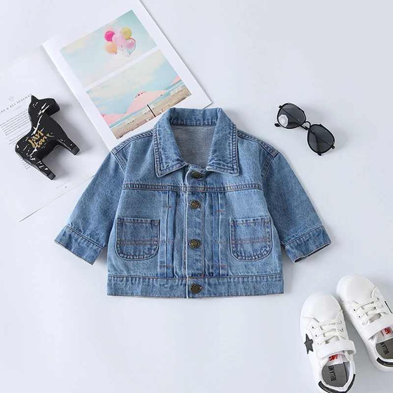 Baby Jacket Spring Long-Sleeve Kids Denim Print Dog Coat Casual Turn Down Collar