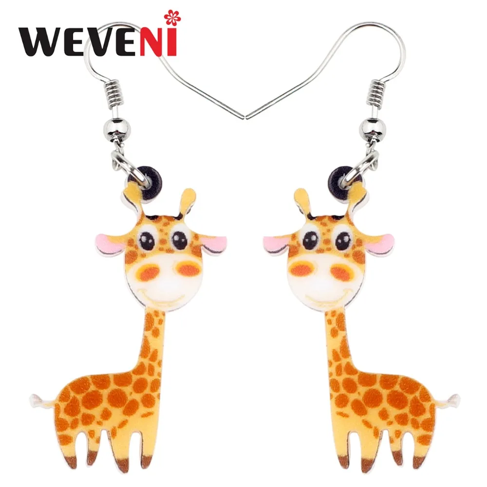 

WEVENI Acrylic Sweet Cartoon Smile Giraffe Earrings Big Long Dangle Drop Unique Africa Animal Jewelry For Women Girls Party Gift
