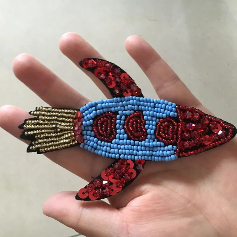 

3D Hademade Beaded Rocket Patches for Clothes Large Sew-on Sequins Badge Patch DIY Decal Accessories