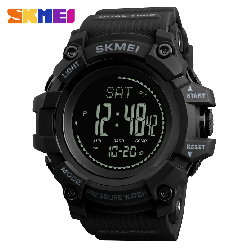 SKMEI Men Digital Watch Compass Thermometer Weather Pressure Altimeter Countdown Sport Watch Fashion Electronic Men's Watch - Цвет: Black