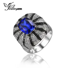 JewelryPalace Lujo 3.9ct Creado Azul Zafiro Natural Negro Espinela Anillo de Cóctel Joyería de Plata 925 Sólida para Las Mujeres de Moda