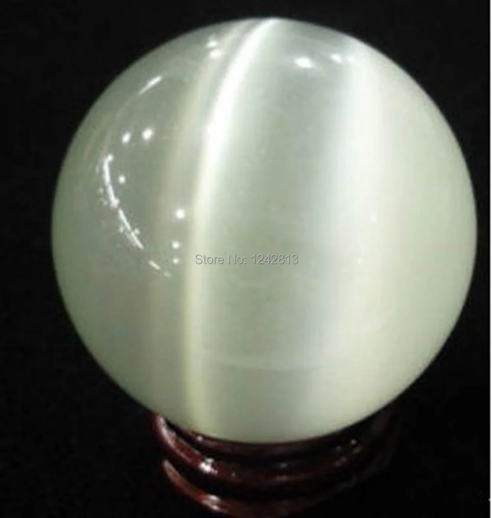 3540mm Asian Quartz White Cat Eye Crystal Ball Sphere + Free Stand