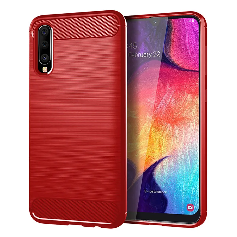 100 шт./лот для samsung Galaxy A50 чехол из углеродного волокна матовый Мягкий ТПУ чехол-накладка для Galaxy A10 A20 A20E A30 A40 A60 A70(L0422 - Цвет: red