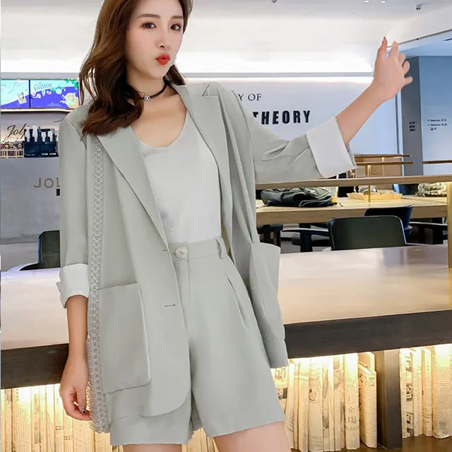 Casual Women Pant Suits Three-quarter 