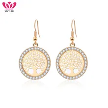Золотые Кристальные висячие серьги женские выдалбливают узор Древа Жизни круглые серьги Мода mujer ювелирные изделия модные подвески