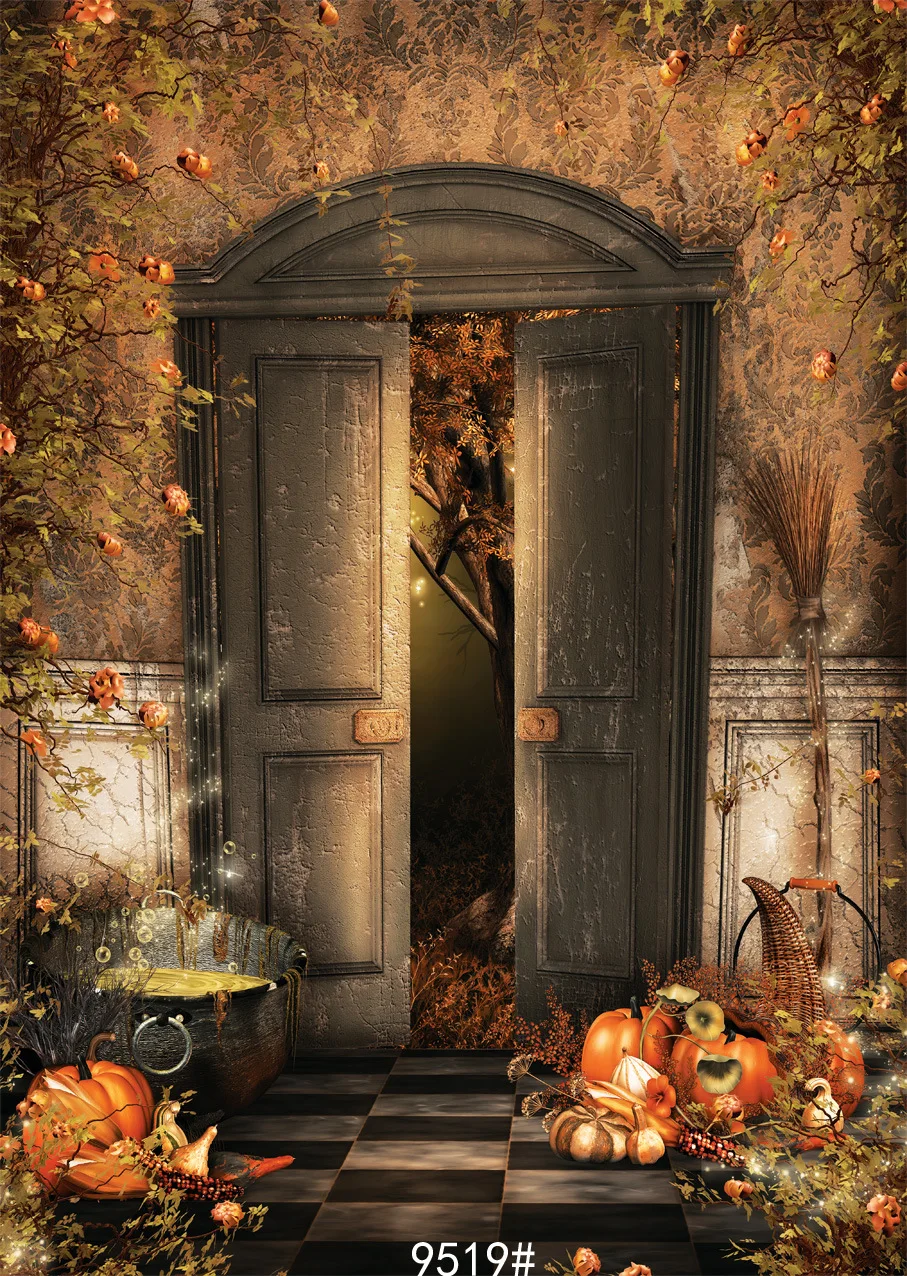 Arch Door Halloween Vinyl Studio Backdrop Computer Printed Photography