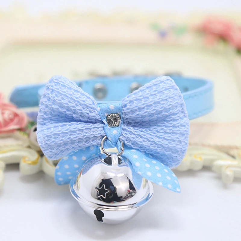 prativerdi Cute Pet Adjustable Dog Collars with Bowknot and Bells Necklace PU Collar For Christmas Dogs Cat pet shop Accessories3