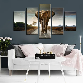 

Modern Animals Posters and Prints Wall Art Canvas Painting 5Pcs The Giant Elephant Pictures for Living Room Wall Home Decoration