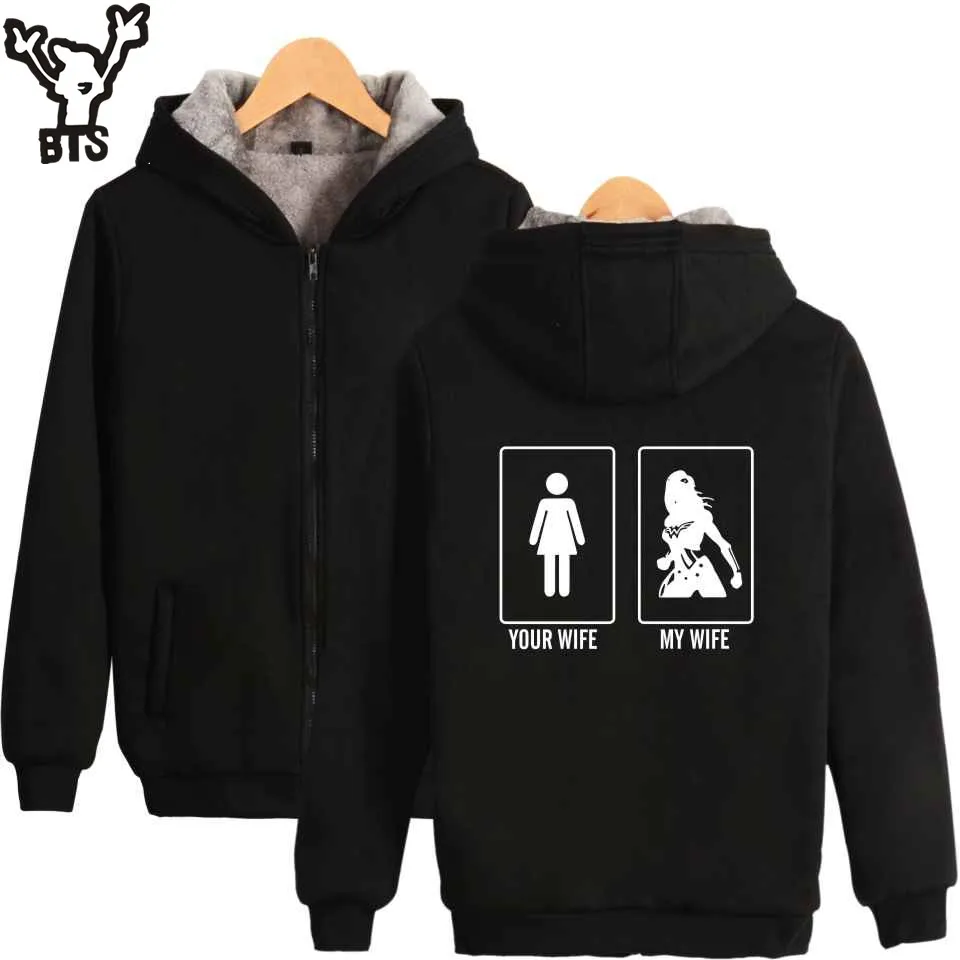 BTS Your Wife My Wife Hooded Sweatshirt Zipper Long Sleeve Mens Hoodies And Sweatshirts Hip Hop Black Sweatshirt Men Hoodie 4XL